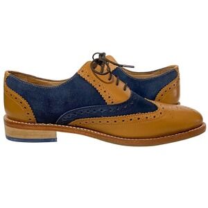 Samuel Windsor Leather Wingtip Oxford Mens Sz 7.5 Shoes Two-Tone Tan Blue Suede